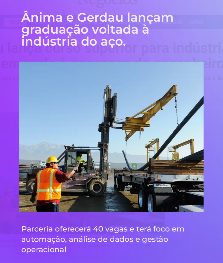 Ânima e Gerdau lançam graduação voltada à indústria do aço